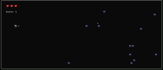 A Sendama game called Blasters running in the terminal with enemies, player ship, and score.